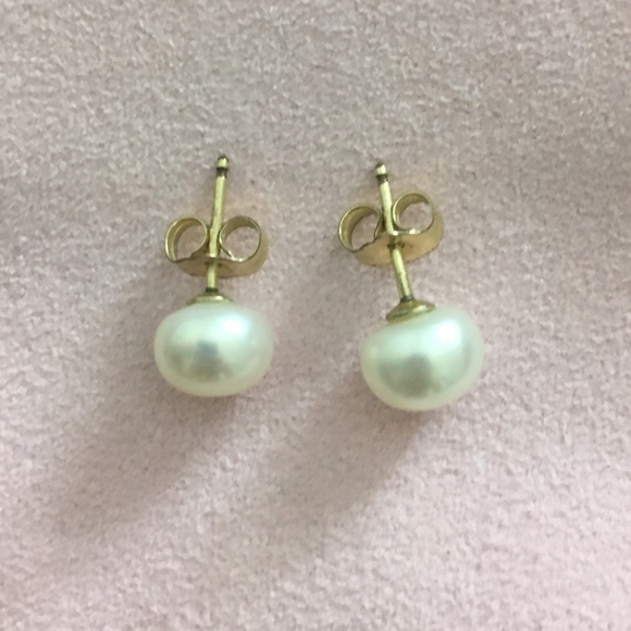 Gold GP Genuine Freshwater White Pearl Earrings - Picture 3 of 5